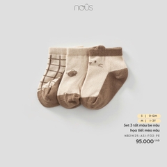 NOUS - Set 3 tất màu be nâu họa tiết mèo nâu - SS25.T11A