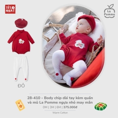 LP - Body chip dài tay kèm quần và mũ La Pomme ngựa nhỏ may mắn - Đỏ - 0M - SS25.TET