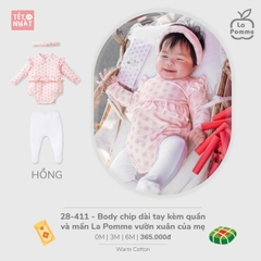 LP - Body chip dài tay kèm quần và mấn La Pomme vườn xuân của mẹ - Hồng - 0-3M - SS25.TET