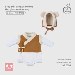 LP - Body thời trang La Pomme kèm gile và mũ sopung - Trắng nâu - 3-6M - SS25.TET