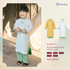 BU S10 - Áo dài linen bé trai Mã lộc xuân - BLN3132LX - Kem + xanh rêu - 4-5Y - SS25.TET