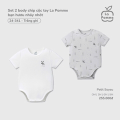 LP - Set 2 body chip cộc tay La Pomme bạn hươu nhảy nhót - Trắng Ghi - 3-6M - SS26.T1A