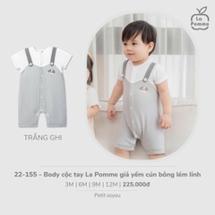 LP - Body cộc tay La Pomme giả yếm cún bông lém lỉnh - Trắng Ghi - 9-12M - SS26.T1A