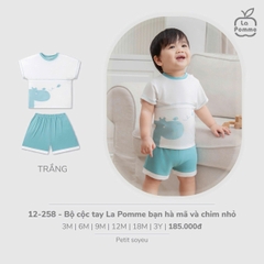 LP - Bộ cộc tay La Pomme bạn hà mã và chim nhỏ - Trắng - 9-12M - SS26.T1A