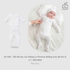 LP - Bộ dài tay cúc thẳng La Pomme đường may lật êm ái - Trắng - Newborn - SS26.T1A