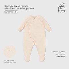LP S40 - Body dài tay La Pomme liền tất dệt vân chìm gấu nhỏ - Be - 0-3M - SS26.T1A