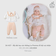 LP - Bộ dài tay cúc thẳng La Pomme lễ hội vui nhộn - Trắng Cam - 3-6M - SS26.T2C