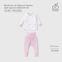 LP - Bộ dài tay cúc thẳng La Pomme quần cạp cao nhiếp ảnh nhí - Trắng hồng - Newborn - SS26.T2C