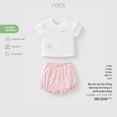 NOUS - Bộ cộc tay áo trắng bèo tay in trang trí phối quần hồng - 18-24M - SS26.T3A