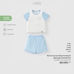 NOUS - Bộ cộc tay áo trắng in trang trí phối quần xanh da trời - 12-18M - SS26.T3A