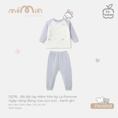 LP - Bộ dài tay Mềm Mịn by La Pomme ngày năng động của cún con - Xanh ghi - 9-12M - SS26.T3A