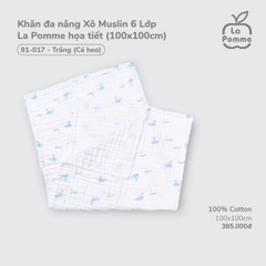 LP - Khăn đa năng Xô Muslin 6 Lớp La Pomme họa tiết (100x100cm) - Trắng (Cá heo) - FS - SS26.GM