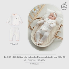 LP - Bộ dài tay cúc thẳng La Pomme chấm bi hoa điệu đà - Trắng - 0-3M - SS26.T3B