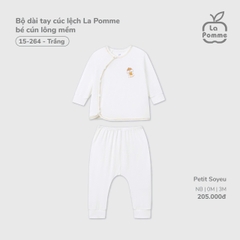 LP - Bộ dài tay cúc lệch La Pomme bé cún lông mềm - Trắng - 0-3M - SS26.T3B