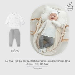 LP - Bộ dài tay cúc lệch La Pomme gia đình khủng long - Trắng - 3-6M - SS26.T3B