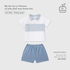 LP - Bộ cộc tay La Pomme cổ polo phối màu thanh lịch - Trắng Xanh - 4-5Y - SS26.T3B
