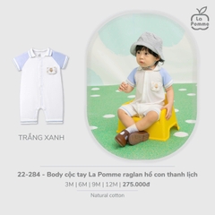 LP - Body cộc tay La Pomme raglan hổ con thanh lịch - Trắng Xanh - 9-12M - SS26.T3B