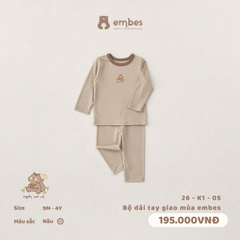EMBES - Bộ dài tay giao mùa embes - 26-K1-05 - Nâu - 3-4Y