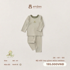 EMBES - Bộ dài tay giao mùa embes - 26-K1-05 - Xanh Lá - 9-12M