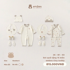 EMBES - Set quà tặng 15 món embes tiny teddy - 26-B1-03 - Be nâu - NEWBORN