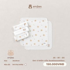 EMBES - Set 5 khăn sữa bamboo embes Set tiny teddy - 26-B1-05 - Be Nâu - Newborn