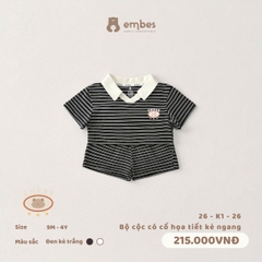 EMBES - Bộ cộc có cổ hoạ tiết kẻ ngang - 26-K1-26 - Đen kẻ trắng - 12-18M - SS26.T4A
