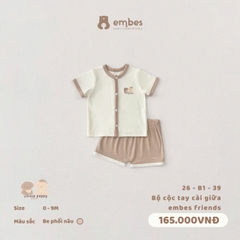 EMBES - Bộ cộc tay cài giữa embes friends - 26-B1-39 - Be phối nâu - 0-3M - SS26.T4A