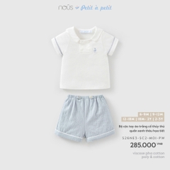 NOUS - Bộ cộc tay áo trắng cổ thủy thu quần xanh thêu họa tiết - 18-24M - SS26.T4A - PRE