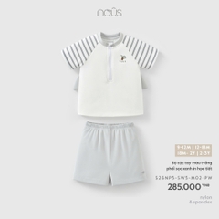 NOUS - Bộ cộc tay màu trắng phối sọc xanh in họa tiết - 18-24M - SS26.T4A0