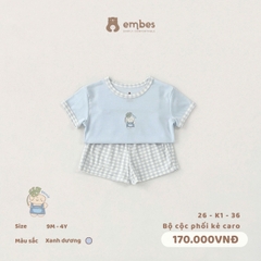 EMBES - Bộ cộc phối kẻ caro - 26-K1-36 - Xanh Dương - 2-3Y -SS26.T4A