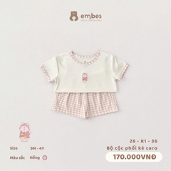 EMBES - Bộ cộc phối kẻ caro - 26-K1-36 - Hồng - 12-18M -SS26.T4A