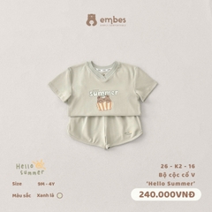 EMBES - Bộ cộc cổ V Hello summer - 26-K2-16 - Xanh lá - 18-24M - SS26.T4B
