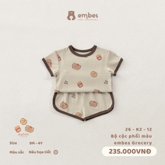 EMBES - Bộ cộc phối màu embes Grocery - 26-K2-12 - Nâu họa tiết - 12-18M - SS26.T4B