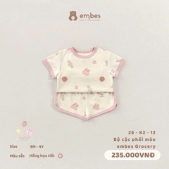EMBES - Bộ cộc phối màu embes Grocery - 26-K2-12 - Hồng họa tiết - 9-12M - SS26.T4B