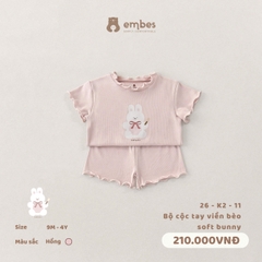 EMBES - Bộ cộc tay viền bèo soft bunny - 26-K2-11 - Hồng - 12-18M - SS26.T4B