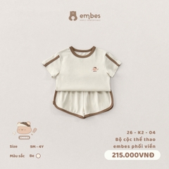 EMBES - Bộ cộc thể thao embes phối viền - 26-K2-04 - Be - 3-4Y - SS26.T4B