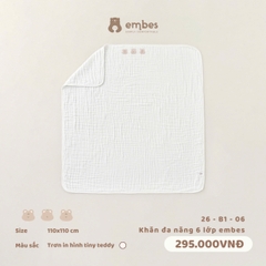 EMBES - Khăn đa năng 6 lớp embes trơn in hình tiny teddy - 26-B1-06 - Trơn - FS - SS26.T4B