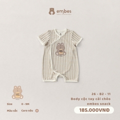 EMBES - Body cộc tay cài chéo embes snack Caro - 26-B2-11 - Kẻ nâu - 3-6M - SS26.T4B