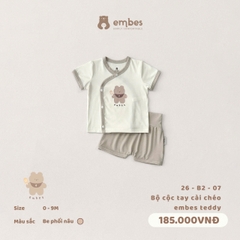 EMBES - Bộ cộc tay cài chéo embes teddy - 26-B2-07 - Be kẻ nâu - 6-9M - SS26.T4B