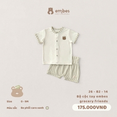 EMBES - Bộ cộc tay embes grocery friends be phối - 26-B2-14 - Caro xanh - 6-9M - SS26.T4B