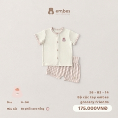 EMBES - Bộ cộc tay embes grocery friends be phối - 26-B2-14 - Caro hồng - 3-6M - SS26.T4B