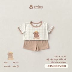 EMBES - Bộ cộc hoạ tiết kẻ hình in embes - 26-K2-22 - Nâu - 9-12M - SS26.T4D