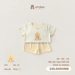 EMBES - Bộ cộc hoạ tiết kẻ hình in embes - 26-K2-22 - Vàng - 9-12M - SS26.T4D