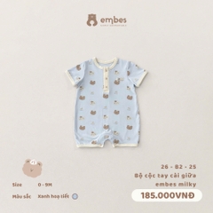 EMBES - Bộ cộc tay cài giữa embes milky - 26-B2-25 - Xanh họa tiết - 3-6M - SS26.T4D