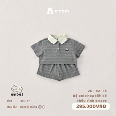 EMBES - Bộ polo hoạ tiết kẻ thêu hình embes - 26-K2-15 - Xám kẻ trắng - 3-4Y - SS26.T4E