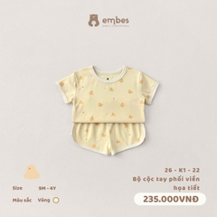 EMBES - Bộ cộc tay phối viền hoạ tiết - 26-K1-22 - Vàng - 3-4Y - SS26.T4E