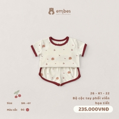 EMBES - Bộ cộc tay phối viền hoạ tiết - 26-K1-22 - Đỏ - 18-24M - SS26.T4E