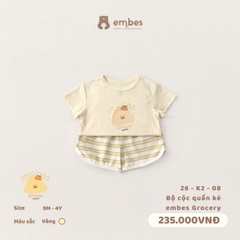 EMBES - Bộ cộc quần kẻ embes Grocery - 26-K2-08 - Vàng - 12-18M - SS26.T4E