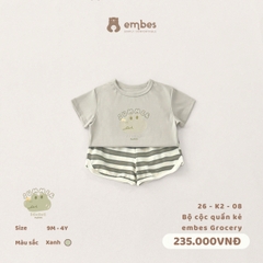EMBES - Bộ cộc quần kẻ embes Grocery - 26-K2-08 - Xanh lá - 12-18M - SS26.T4E