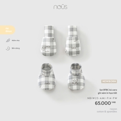 NOUS - Set BTBC kẻ caro ghi xám in họa tiết  - Newborn - SS26.T5A